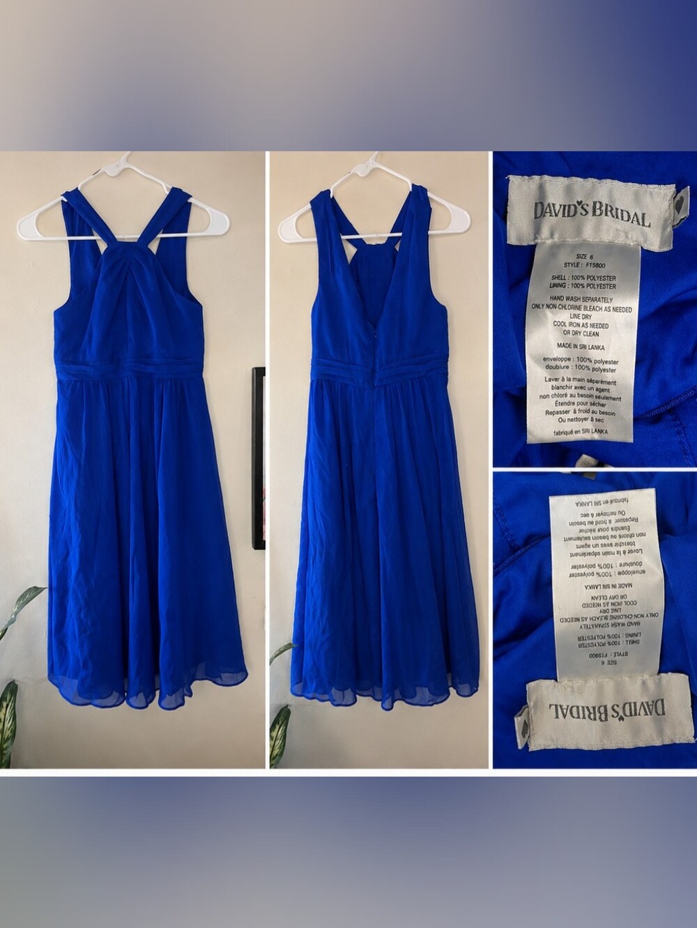 David’s Bridal Royal Blue Dress Women’s Size 6 Elegant Flowy Dress